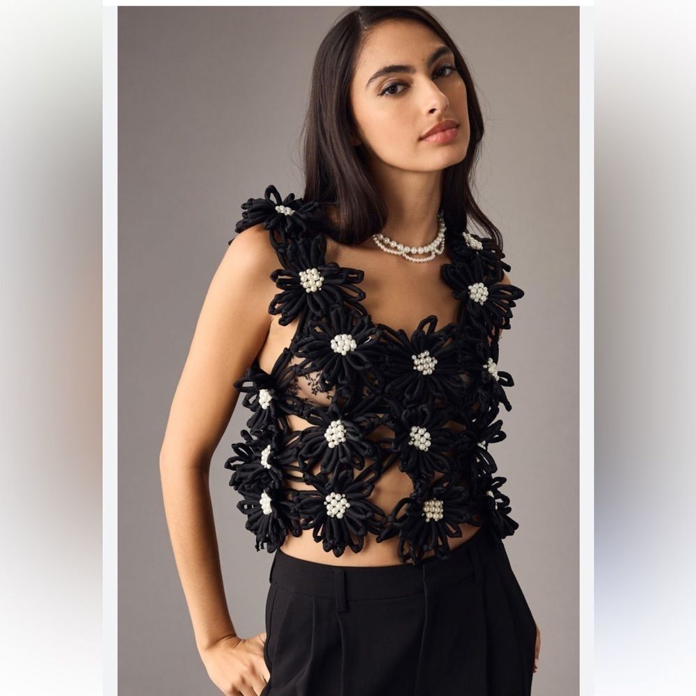 Anthropologie Eva Franco Handmade Flower-Embellished Top size S/M